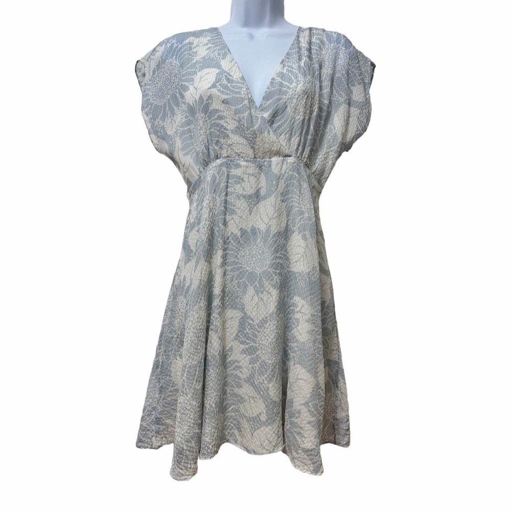 Madewell Floral Silk Faux Wrap Mini Dress Size 0 Sunflower Blue Garden Party